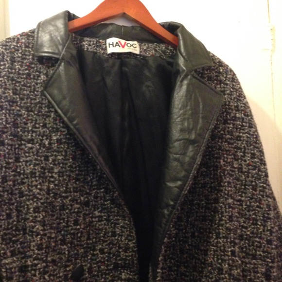 Vintage 80’s  tweed jacket genuine Leather ML - Picture 2 of 14
